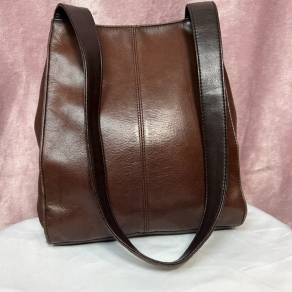 Nine West Small Brown Leather Distressed Button Close Short Strap Shoulder Purse